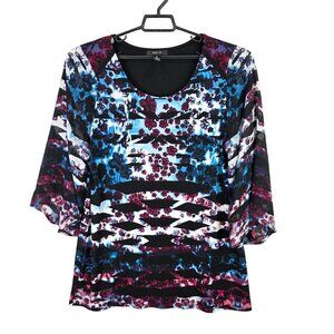 Womens Style & Co. Black Multicolor Floral Blouse 3/4 Sleeve Round Neck Size XL